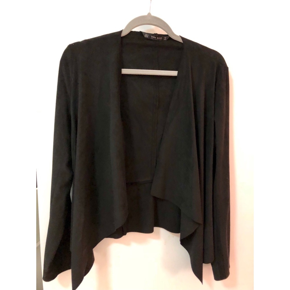 Zara Basic suede black waterfall cardigan